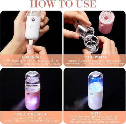 Honoson 2 Pieces Nano Facial Mister 30 ml Mini Face Humidifier Portable Facial Sprayer USB Rechargeable Handy Skin Care Machine for Face Hydrating, Daily Makeup (Coral Orange and White)
