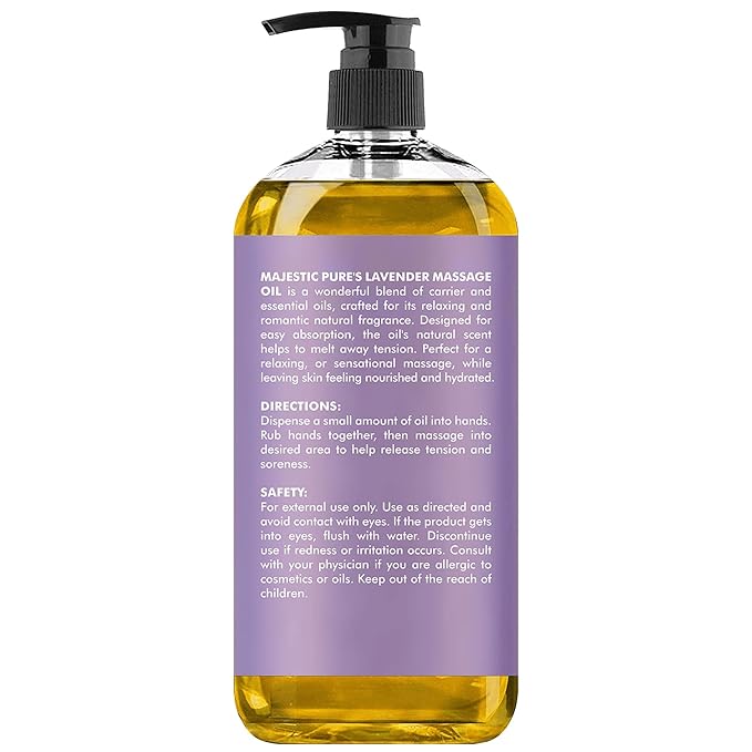 MAJESTIC PURE Lavender Massage Oil - Invigorating, Refreshing, and Relaxing - Massage, Made with Natural Oils - for All Skin Types - Men and Women - 8 fl oz
