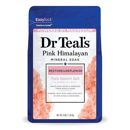 Dr Teal's Epsom Salt Magnesium Soak, Restore & Replenish with Pink Himalayan Salt, 3 lbs