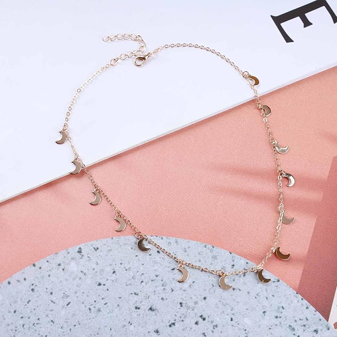 Vintage Moon Dangle Necklace Curved Moon