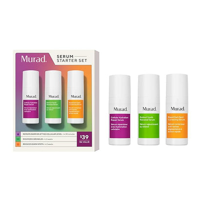 Murad Serum Starter Kit - 3-Piece Trial Kit ($86 Value) - Clinical Serums for Wrinkles, Dark Spots, & Repair - Retinol Serum 0.33Fl Oz, Dark Spot Serum 0.33Fl Oz, Cellular Hydration Serum 0.33Fl Oz