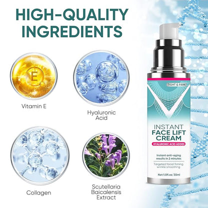 Instant Face Lift Cream, 2-Minute Anti-Aging Serum for Face, Neck & Eyes, Visibly Firm& Tighten Sagging Skin, Reduces Wrinkles, Fine Lines & Puffiness with Natural Plant Extracts