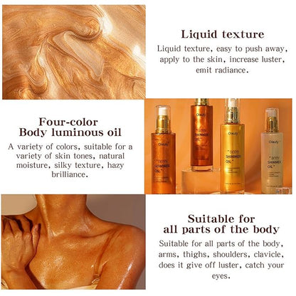 Shimmer Body Oil,Face and Body Liquid Luminizer,Waterproof Moisturizing
