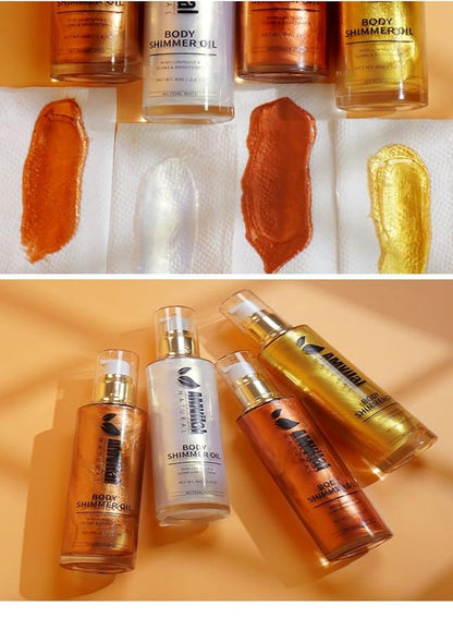 Shimmer Body Oil Golden Brown, Illuminator Highlighter for Body