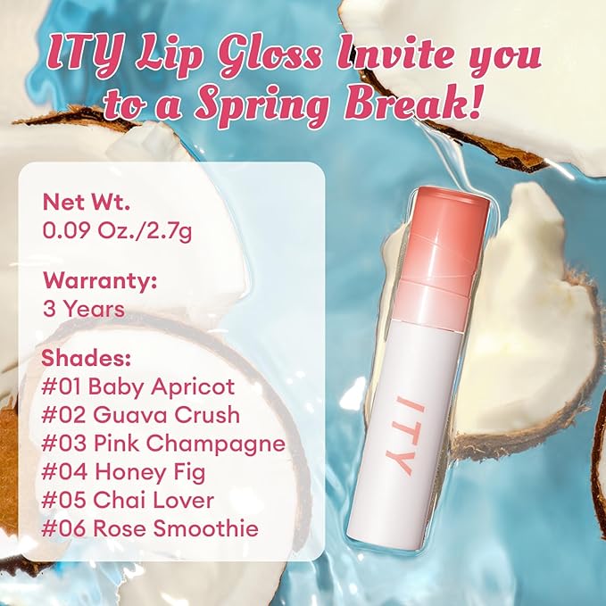 ITY Lip Gloss, Lip Plumper with Hyaluronic Acid, Lip Stain Moisturizing, Coconut Flavored Lipstick, Jelly Texture, 0.09 oz, 02 Guava Crush