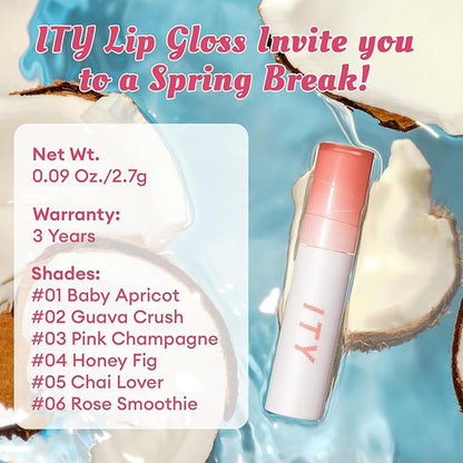 ITY Lip Gloss, Lip Plumper with Hyaluronic Acid, Lip Stain Moisturizing, Coconut Flavored Lipstick, Jelly Texture, 0.09 oz, 02 Guava Crush