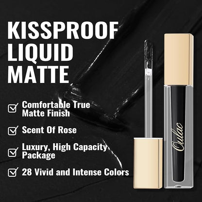 Oulac Matte Liquid Black Lipstick for Women Halloween, Highly Pigmented Color Lip Stain with Creamy Formula, Long Lasting, Waterproof, Vitamin E, Vegan, Cruelty-Free, M23