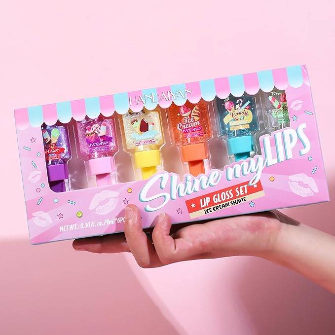 Girl's 6pc Fruity Flavored Lip Gloss Set, Long Girl's