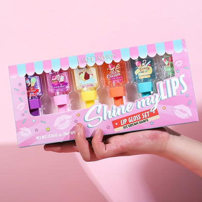 Girl's 6pc Fruity Flavored Lip Gloss Set, Long Girl's