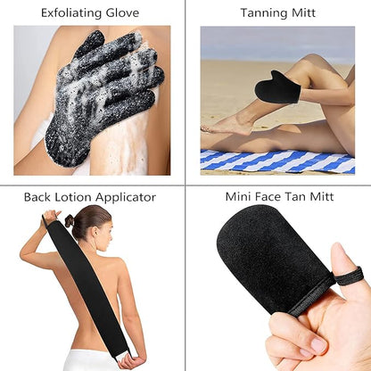 ANSPHIE 5 Pack Self Tanning Mitt Applicator Kit, Self Tan Glove, Face Tan Mitt, Back Lotion Applicator, Exfoliating Glove, Tanning Brush for Self Tanner Fake Bake Tan