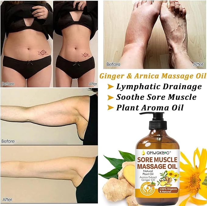 Massage Oil for Massage Therapy,Lymphatic Drainage-Ginger Oil Sore Muscle Arnica Oil &Lavender Oil Relaxing Massage Oils for Date Night,Massage Ball,Mothers Day Gifts for Wife,Women, Gifts for Him Her