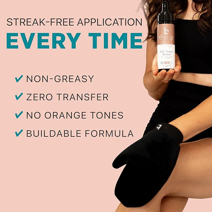 Self Tanner Tanning Mousse Kit - USA Made with Natural & Organic Ingredients, Self Tanner Mousse and Mitt, Self Tan Kit, Fake Tan Tanning Foam, Medium to Dark Sunless Tanner, Self Tanners Best Sellers