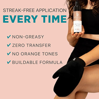 Self Tanner Tanning Mousse Kit - USA Made with Natural & Organic Ingredients, Self Tanner Mousse and Mitt, Self Tan Kit, Fake Tan Tanning Foam, Medium to Dark Sunless Tanner, Self Tanners Best Sellers