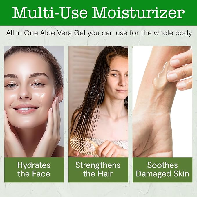 USDA Certified Organic Aloe Vera Gel 12 oz - 100% Pure, Cold Pressed, Hand Harvested, Infused with Natural Coconut Extract, Chemical-Free - Skin & Hair Care, Made in USA