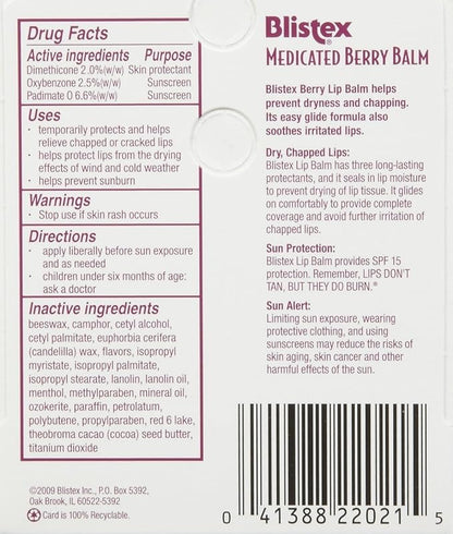 Blistex Medicated Berry Lip Balm, 3