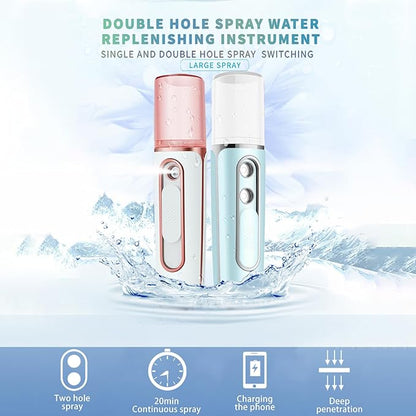 Nano Facial Mister, Cool Mist Face Steamer with 2 Spray Nozzle, USB Rechargeable, Visual Water Tank, Nano Mister for Eyelash Extensions, Skin Care, Daily Makeup, Deep Hydrating-Blue