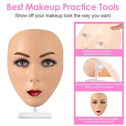 3D Makeup Practice Kit,Reusable Silicone Makeup Practice Face
