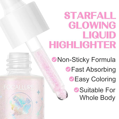 FOCALLURE Starfall Glowing Liquid Highlighter, Shimmering Body Oil,