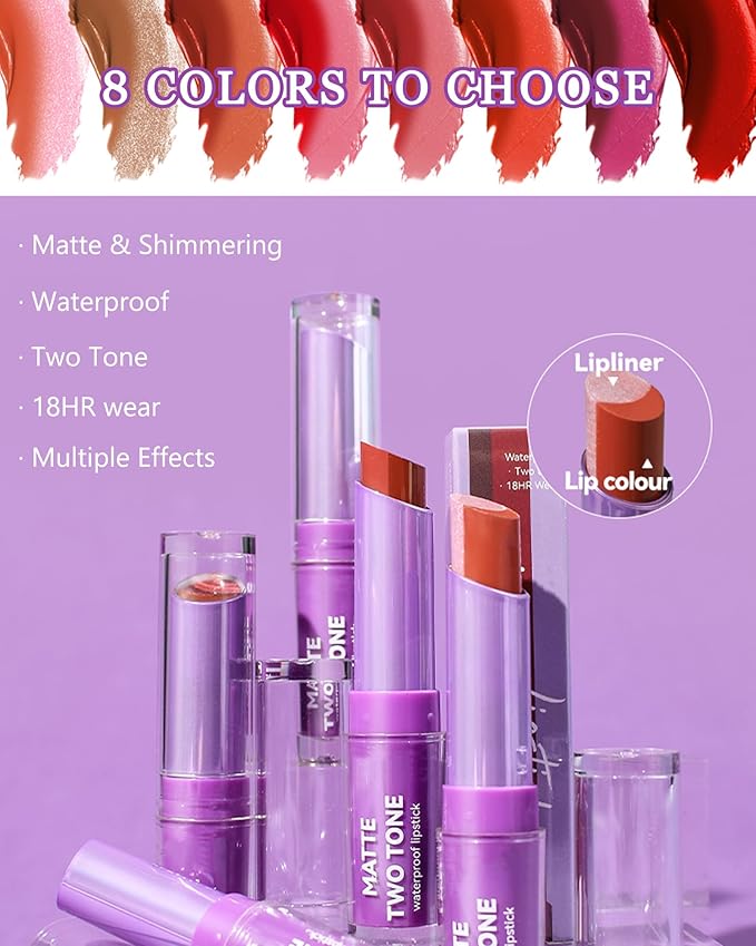 Matte Lipstick Two Tone Waterproof Lip Gloss, Long Gloss,