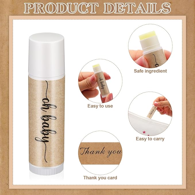 50 Sets Baby Shower Lip Balm Supplies