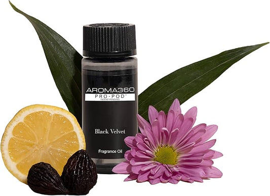 Aroma360 - Black Velvet Pro Pod Fragrance Oil Blend | Hotel Inspired Luxury Essential Oil Diffuser | Aromatherapy Scent Diffuser Oil | Smokey Black Tea, Rose and Amber 1.7 fl oz, 50 mL