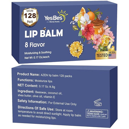 128 Pack Lip Balm, Natural Lip Flavors