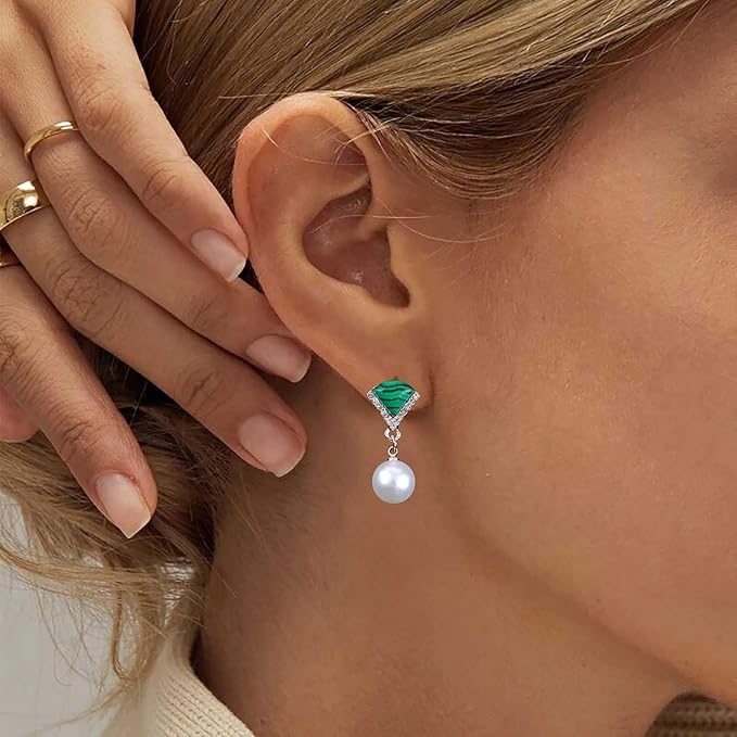Vintage Cz Emerald Pearl Earrings Gold