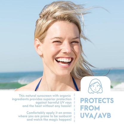 SPF30 Broad Spectrum Natural Sunscreen, Soothing and Hydrating Mineral Sunscreen, Vegan, Paraben-Free Sunblock, Water-Resistant Sunscreen for Face and Body, 4oz - Natural Tone Organic Skincare
