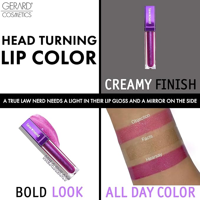 Gerard Cosmetics Emily D Baker X Lighted Lip Gloss - Hearsay | Sheer Purple Lip Gloss w/Iridescent Pearl Finish | Moisturizing Lip Gloss with Light & Mirror | Cruelty Free | Made in the USA