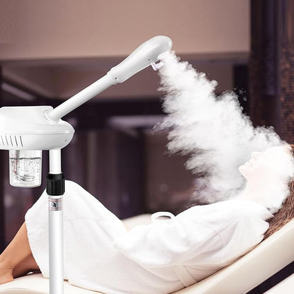 Professional Facial Steamer on Wheels, Esthetician Steamer with Hot Ozone Mist, Stand Face Steamer for Facial Deep Cleaning, Steamer for Facial for Personal Care or Spa, White