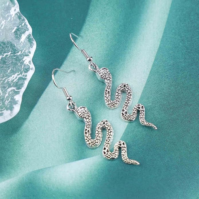 Punk Snake Drop Earrings Silver Snake