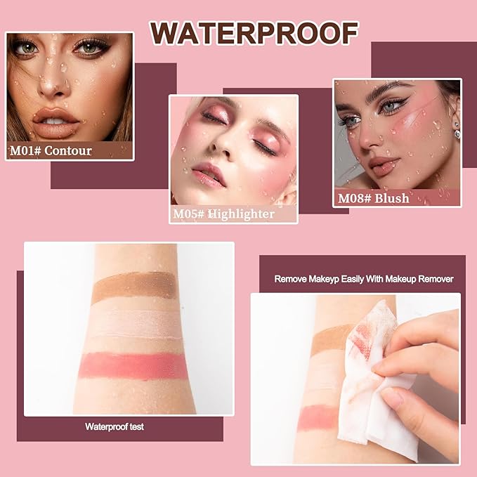 3 Pcs Cream Contour Stick Makeup Kit,Shades with Long-lasting Effect(#01,05,08)