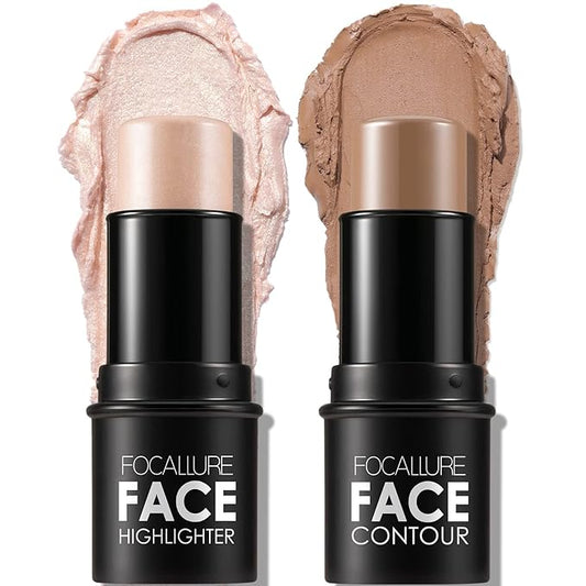 FOCALLURE 2 Pcs Mineral Cream Contour Stick,Moisturize Highlighter Illuminator Makeup,Light-medium