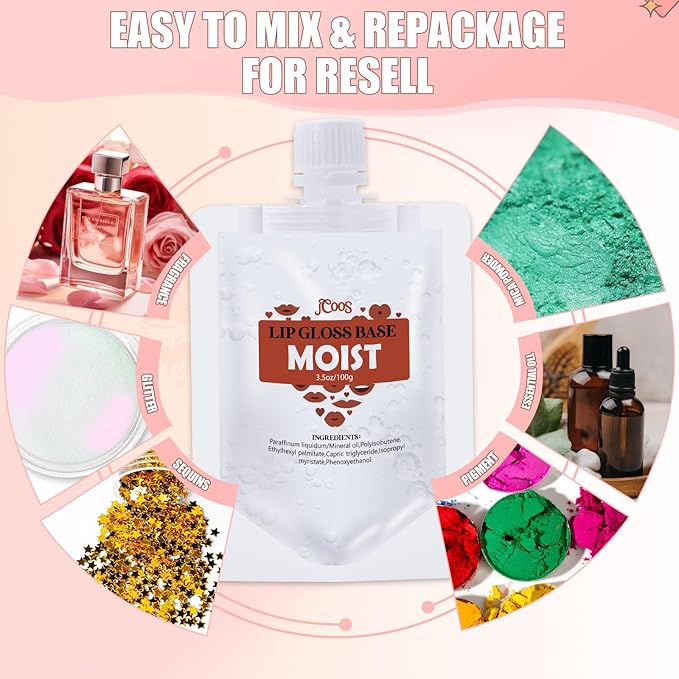 Jcoos Lip Gloss Making Kit Base 2Pcs, Transparent Gloss