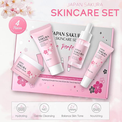 Skin Care Sets for Women/Girls JAPAN SAKURA Beauty Gift Sets Skincare Kit with Cleanser, Serum, Eye Cream, Face Cream Travel Pamper Sets for Women Gifts,Skin Care Sets & Kits