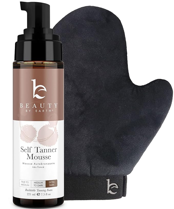 Self Tanner Tanning Mousse Kit - USA Made with Natural & Organic Ingredients, Self Tanner Mousse and Mitt, Self Tan Kit, Tanning Foam for Fake Tan, Ultra Dark Sunless Tanner, Self Tanners Best Sellers