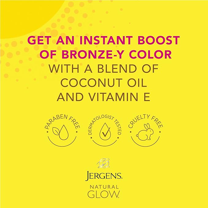Jergens Natural Glow Instant Sun Self Tanner Moisturizer + Bronzer, Lightweight Sunless Tanner Moisturizer for a Sunkissed Natural Glow, Light Bronze, 6 Ounce