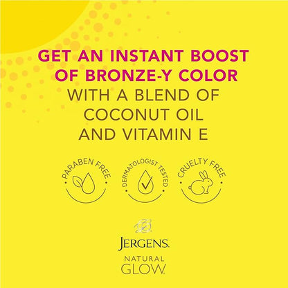 Jergens Natural Glow Instant Sun Self Tanner Moisturizer + Bronzer, Lightweight Sunless Tanner Moisturizer for a Sunkissed Natural Glow, Light Bronze, 6 Ounce