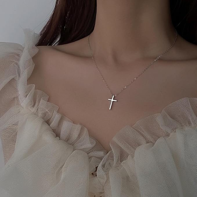 Boho Cross Necklace Chain Tiny Silver