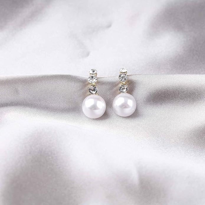 Vintage Rhinestone Pearl Drop Earrings Gold