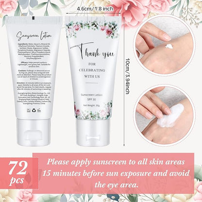 72 Pcs Mini Sunscreen Bulk for Summer Party Wedding SPF 30 Water Resistant Sunscreen Lotion Bulk 1oz Travel Size for Thank You Gifts Summer Party Wedding Supplies(Floral)