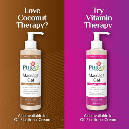 Coconut Therapy Massage Gel, Pura Wellness Massage Gel, Professional Deep Tissue Therapy, Coconut Massage, Massage Gel for Physical Therapy, Unscented Gel for Physical Therapy Recovery 8oz