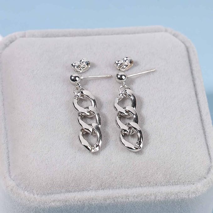 Punk Link Chain Earrings Silver Cable