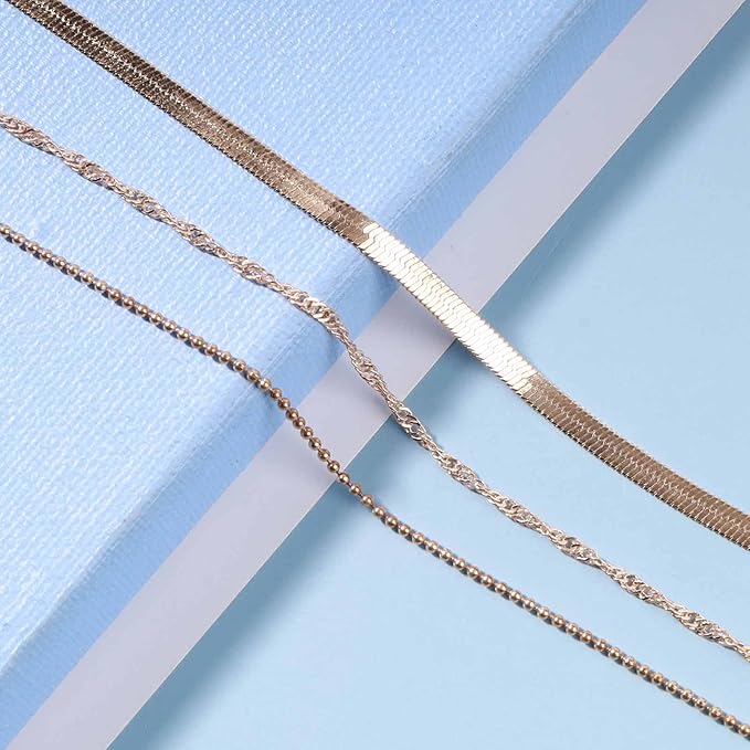 Punk Layered Chain Necklace Gold Flat