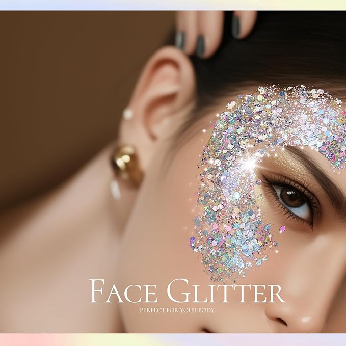 Teenitor Body Glitter, Silver Glitter, Body Glitter Gel, Makeup Glitter