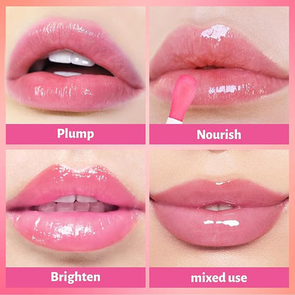 UCANBE 3 Color Hydrating Lip Glow Oil - Natural Plumping Lip Oil (Clear/Cinnamon/Cherry), Luxurious Non-Sticky Mositurizing Lip Top Gloss for All-Day Wear and Comfort…