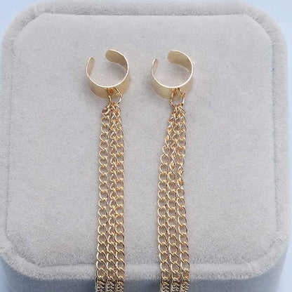 Boho Chain Tassel Earrings Gold Long