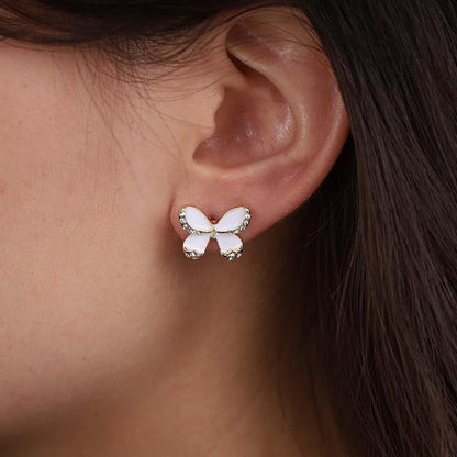 Vintage Crystal Butterfly Pearl Earrings Long