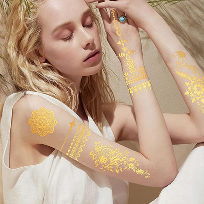 Konsait 9 Sheets Metallic Tattoos, Elaborate Floral Elephant Festival Accessories