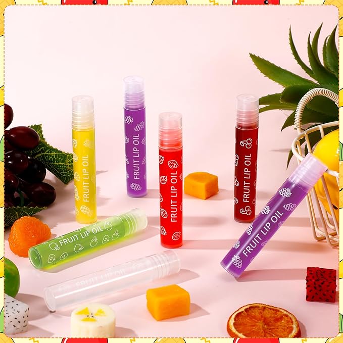 30 Pcs Roll on Lip Gloss Glossy Fruit Lip Oil Clear Flavored Lip Make up Party Gifts, Assortment Set(Multiple)